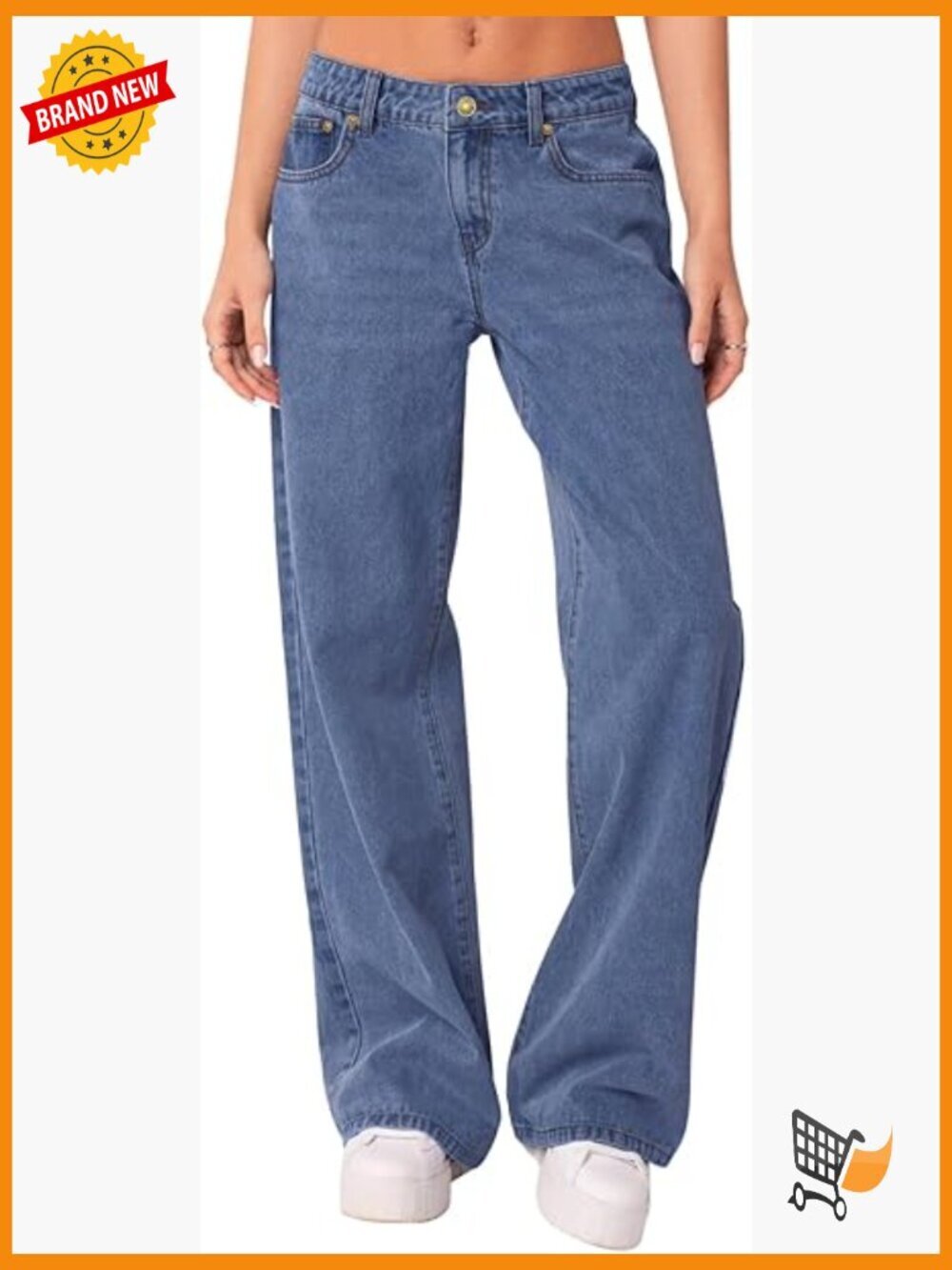 Straight Wide Leg Boyfriend Jeans Mid Rise Cotton Denim Pants
